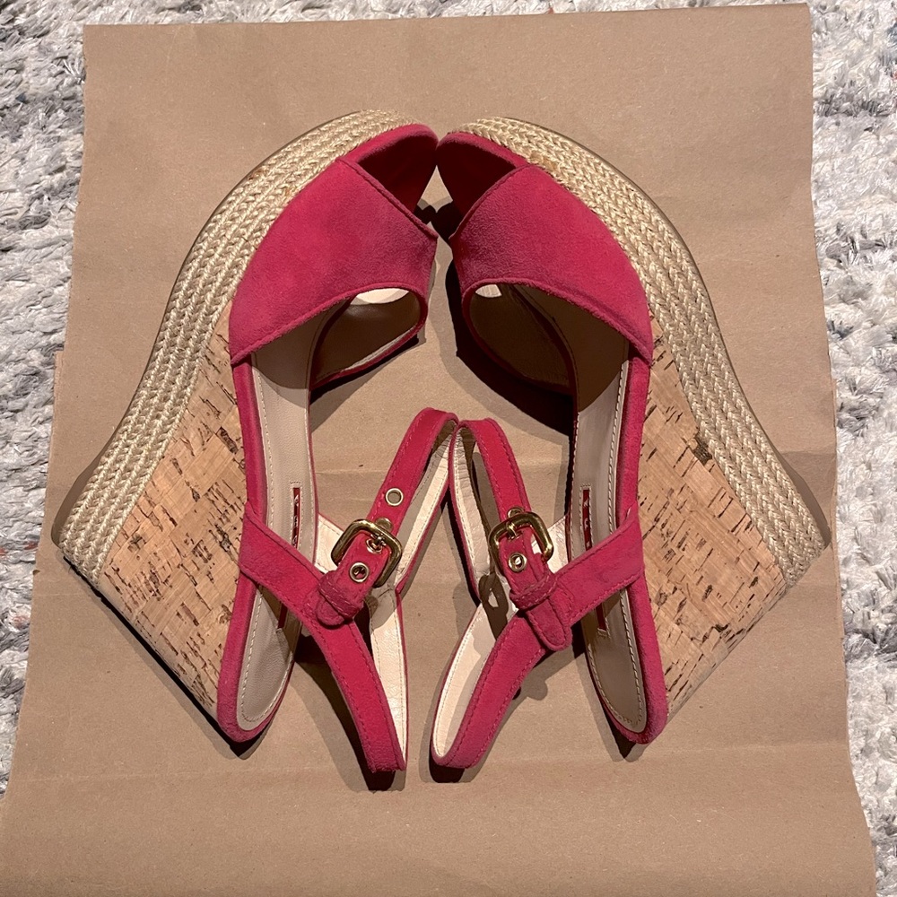 Like New - Prada Suede Pink Cork Wedge Sandals size 8